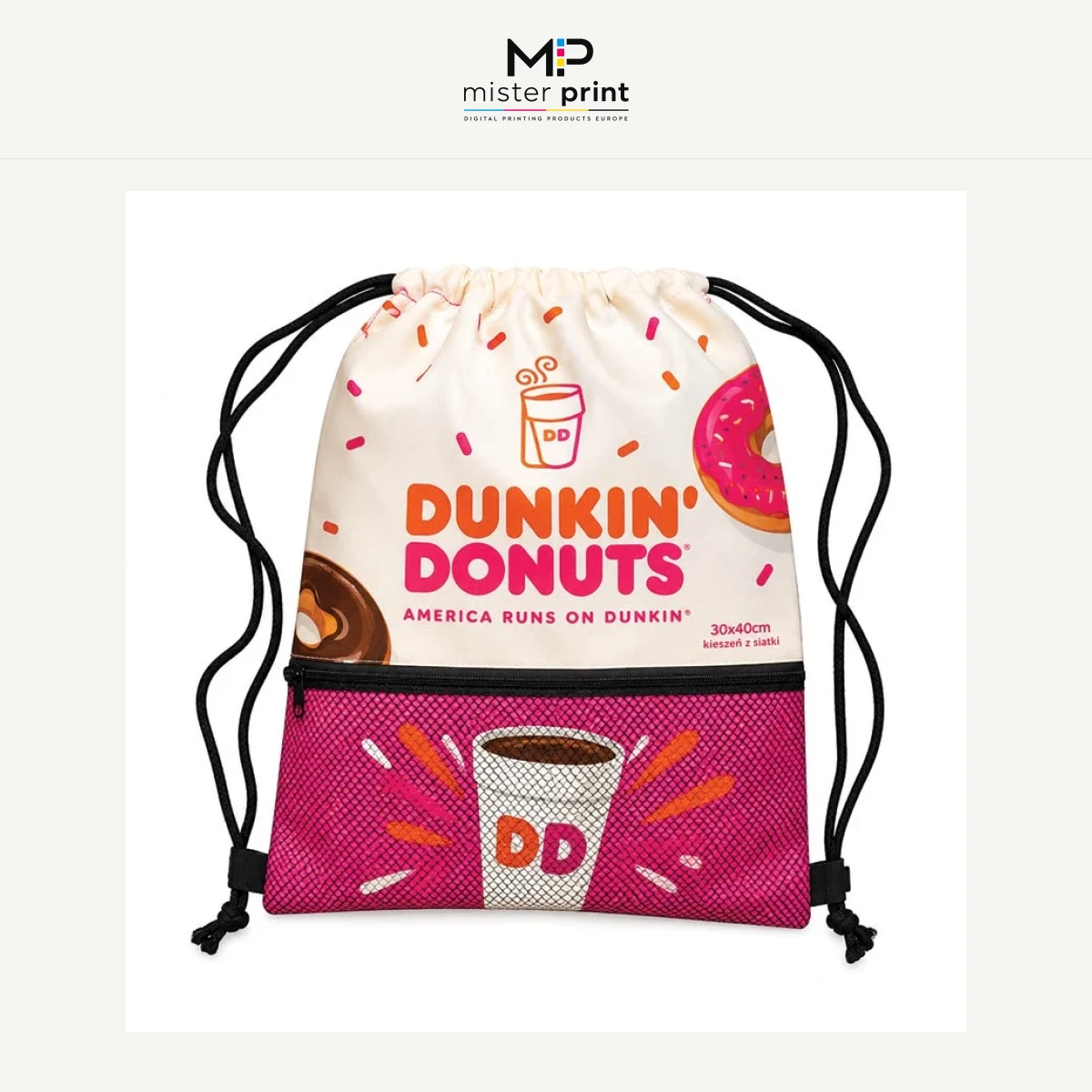Drawstring backpack with mesh pocket